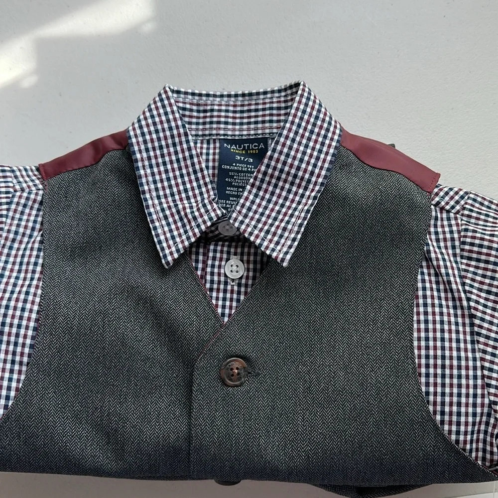 NWT Nautica 3pieces Checkered Shirt and Vest Set Size 3-T (Boy) - Picture 15 of 16